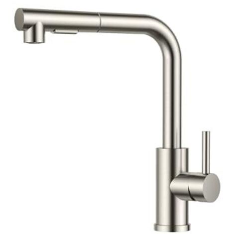 [NIEMALS VERWENDET] Wasserhahn Küche, Küchenarmatur Ausziehbar mit Brause, Spültischarmatur Küche, L-förmiger Edelstahl Mischbatterie Armatur, Zwei Sprühfunktionen, 360° Schwenkbar (1/5)