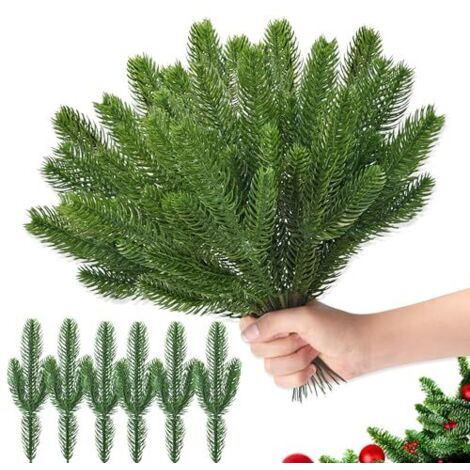 [NIEMALS VERWENDET] 50 Stück Tannenzweige Künstlich 26x10cm, Künstliche Tannenzweige Gefälschte Kiefernzweige Künstliche Pflanzen Kiefernnadel Tannennadeln für DIY Adventskranz Weihnachten Deko