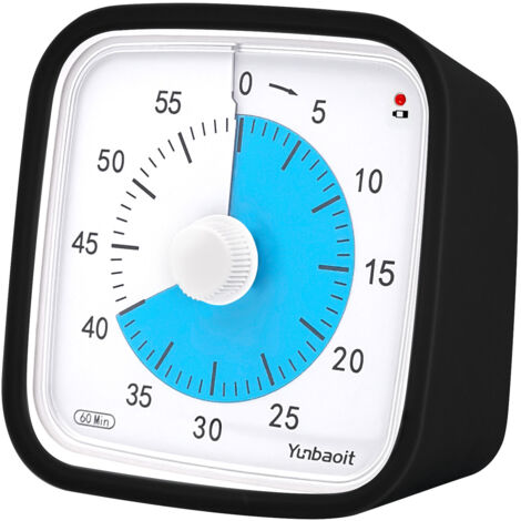 Visueller Timer mit Nachtlicht, 60-Minuten-Countdown-Timer für Kinder und Erwachsene, leiser Klassenzimmer-Timer, Zeitmanagement-Werkzeug für Zuhause, Schule oder Arbeit (Dunkelschwarz)