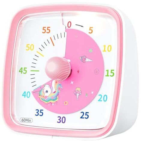 Visueller Timer mit Nachtlicht, 60-Minuten-Einhorn-Countdown-Timer für Kinder und Erwachsene, Zeitmanagement-Werkzeug für Zuhause, Schule, Küche oder Büro (Rosa)