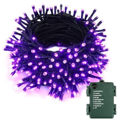 Halloween-Dekoration für draußen, 10 m, 100 LEDs, violette Lichterkette, Weihnachten, 8 Modi, wasserdicht, batteriebetrieben, Lichterkette für den Innenbereich, Weihnachtsbaum, für Garten, Zaun, Hof, (1/5)