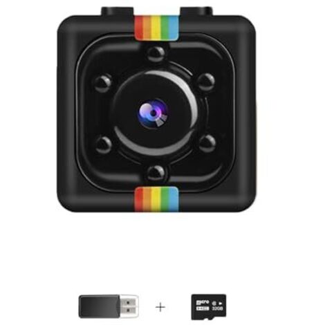 Mini Kamera, Überwachungskamera Ohne WLAN, 1080P Kleine Kamera mit 32GB Speicherkarte, Bewegungserkennung, Nachtsicht, 140°Weitwinkel, 360° Drehbare Halterung, für Innen und Außenbereich