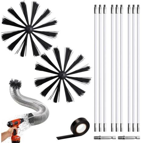 Kaminbürste Stange Set, Ofenrohrbürste 150mm Durchmesser Ofenbürste, Kaminbürste Kaminbesen Schornsteinfeger Bürste Heizkesselbürste Kamin Reinigung Kaminrohr Reinigungsbürste, 9 Stangen 410mm