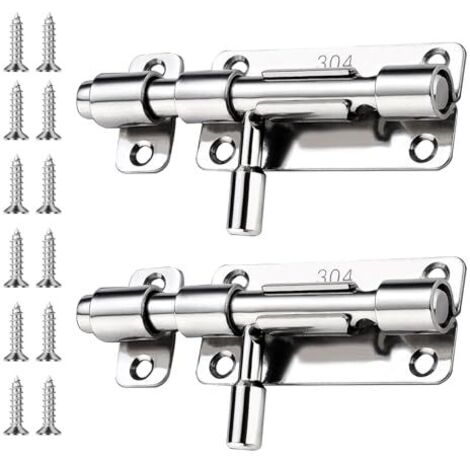 Türriegel, 2 Stück Schieberiegel, Edelstahl Schiebeschloss, Rostfrei und Korrosionsbeständig Riegelschloss, für Türen und Fenster, Silber (1/5)
