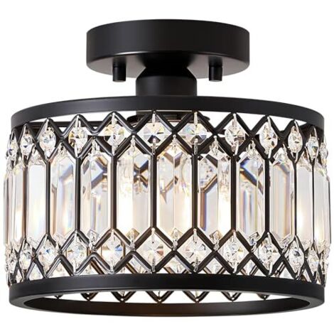 [NIEMALS VERWENDET] Kristall Kronleuchter,Deckenleuchte Schwarz mit Kristall Schirm,Sockel E27 Deckenlampe,Moderne Lampe für Wohnzimmer Schlafzimmer Küche Flur Esszimmer 1-Light