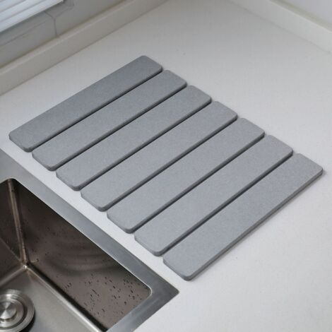 [NIEMALS VERWENDET] Abtropfmatte Geschirr, 40x30cm Wasserabsorbierende Kieselgur Matte Küche, Faltbare Schnelltrocknende Stein Dish Drying Matte für Geschirr, Flaschen, Tassen, Passend für jede Arbeit