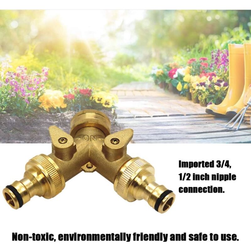 Distributore Acqua Rubinetto A 2 Vie 3/4'' In Ottone Nichelato - Valvole A Sfera Indipendenti Per Irrigazione Giardino