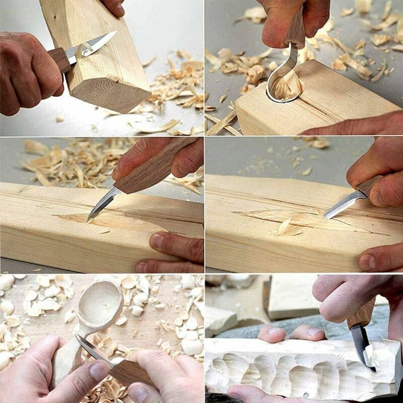 Set 5 Scalpelli Per Intaglio Del Legno, Acciaio Al Manganese Alto, Con Manico Ergonomico E Borsa In Tela, Per Principianti E Professionisti - 2