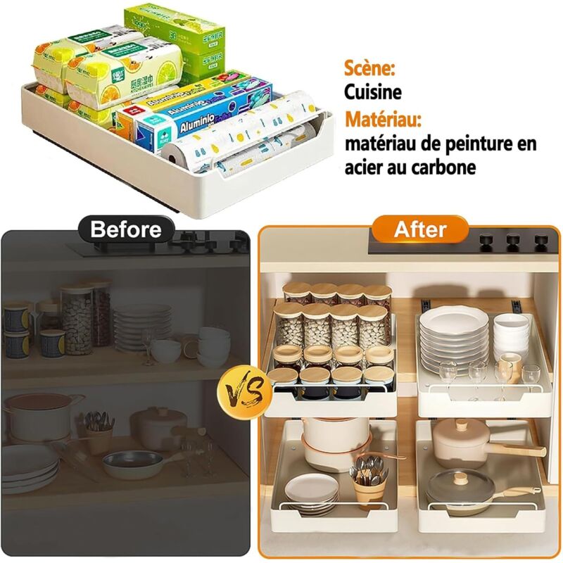 Organizer estraibile per armadietti da cucina e bagno, ripiano