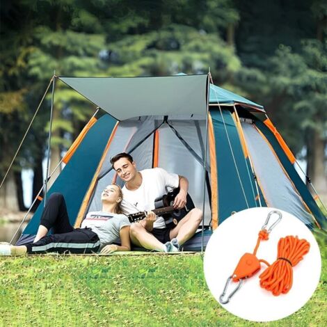 4 Pezzi Corda per Tenda Riflettente, 4mm Cricchetto di Corda, con Regolatore del Tenditore in Alluminio Tiranti Corda,Multiuso Corda per Outdoor(Arancia