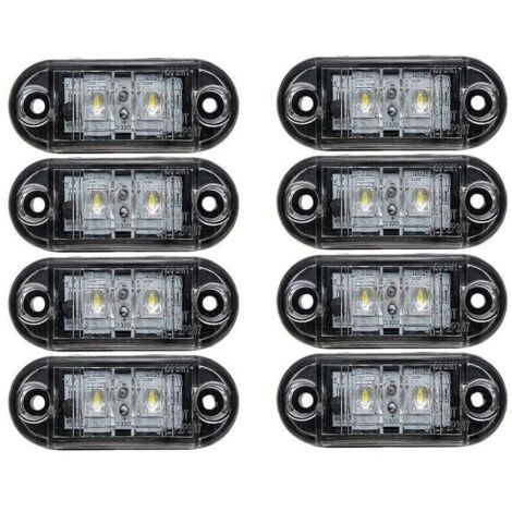 2 Luci Di Posizione LED Bianche Per Auto, Camion, Rimorchio, Roulotte - 9 LED, 12V/24V, Omologazione E9, IP68, Larghezza 46mm, Con Cavo 0,5m