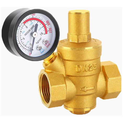 Riduttore Di Pressione Acqua In Ottone Regolabile DN20 Con Manometro, Modello 905, Per Tubazioni Orizzontali, 1.6MPa