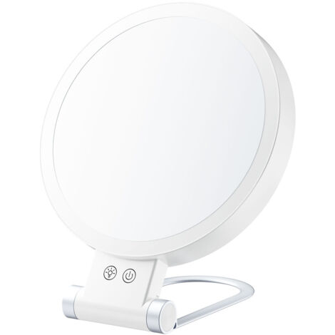 Specchio da trucco ingranditore illuminato, 20X/1X bifacciale, specchio LED ricaricabile da 1000 mAh con 3 colori di illuminazione, specchio cosmetico da viaggio pieghevole portatile