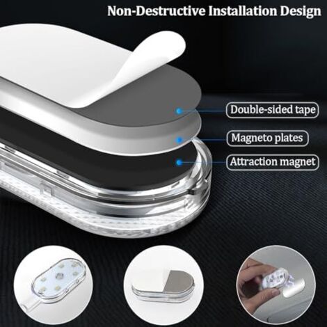 Mini Luce LED Touch Per Auto - Lampada Atmosfera Notturna Ricaricabile - Bianca, A Batteria, Pratica E Portatile - 3
