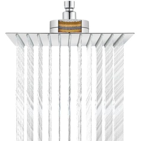 Soffione doccia filtrata, 25 cm, lussuoso soffione doccia a pioggia, rende l'acqua dura morbida e resistente che migliora la condizione della pelle e dei capelli, design integrato del filtro per (1/5)