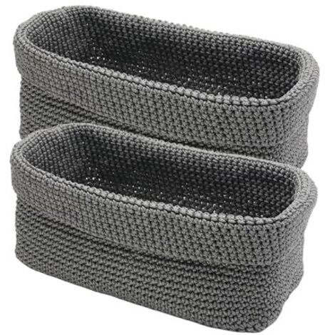Set Di 3 Cestini Portaoggetti In Plastica Intrecciata, Grigi, 30x23.5x10 Cm, Per Cucina, Bagno, Ufficio - 3