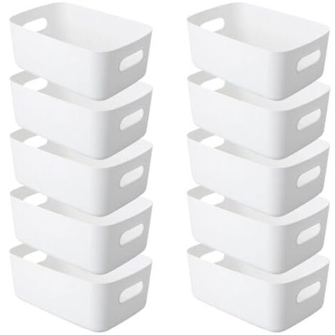 Confezione da 10 scatole portaoggetti, cestini portaoggetti in plastica con manici, 24 x 17 x 10 cm, scatole portaoggetti in plastica, per armadietti da cucina, mensole da bagno, scatole portaoggetti (1/5)