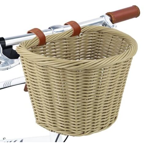 Elegante cestino per bicicletta semicircolare intrecciato per manubrio anteriore di bicicletta per adulti con cinghie in pelle regolabili, cestino portaoggetti per bicicletta impermeabile - 28 x 23,5 