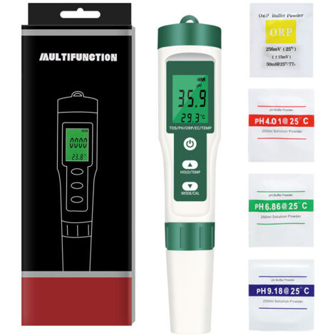 [NON UTILIZZATO] Tester pH digitale 5 in 1, misuratore di pH con temperatura automatica, precisione 0,01, misura pH, TDS, EC, salinità e temperatura, tester dell'acqua per piscina, idroponica, acquari (1/4)