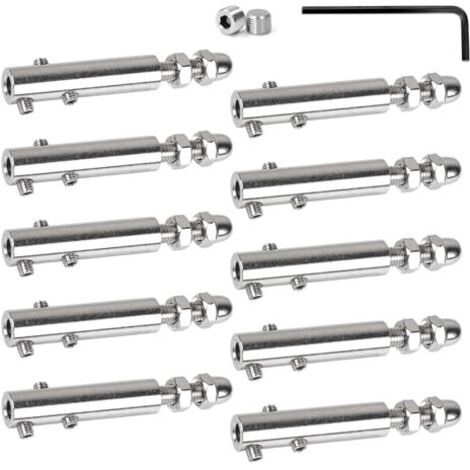 [NON UTILIZZATO] Confezione da 10 morsetti per cavi da 6 mm, tenditore in acciaio inox con barra filettata e chiave a brugola, morsetto per cavi in acciaio inox per il fissaggio e la tensione di cavi,