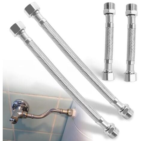 Tubo flessibile da 3/8 pollici – 4 pezzi, tubo intrecciato in acciaio inox 304, tubo flessibile di raccordo per rubinetto, bagno, WC, tubo di prolunga da 20 cm e 10 cm