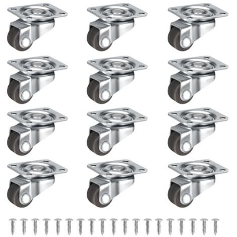 12 piccole ruote per mobili da 12 mm, ruote girevoli a 360 gradi, piccole ruote girevoli, silenziose, ruote per il trasporto, ruote con viti, per piccoli mobili, tavoli, armadi, carrelli, marroni (1/5)