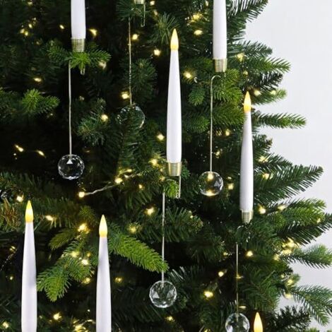 [NON UTILIZZATO] Candele per albero di Natale con telecomando, candele LED a forma di cono con timer, 12 decorazioni per albero con ganci a sfera di cristallo, candele LED wireless a batteria per albe (1/5)