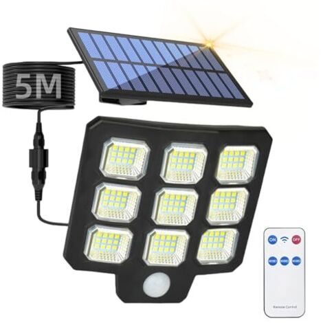 [NON UTILIZZATO] Luci solari per esterni con sensore di movimento, faretti solari a LED con telecomando, luce solare per esterni impermeabile IP65, luce solare per esterni con pannello diviso e cavo d (1/5)