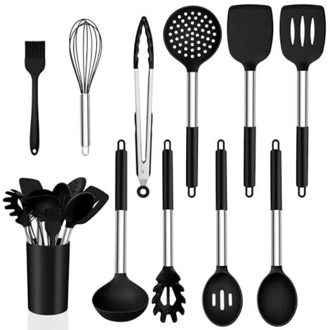 Set di utensili da cucina, set di utensili da cucina in silicone da 15 pezzi con manici in acciaio inox, set di utensili da cucina e da forno antiaderenti, resistenti al calore e lavabili in lavastovi (1/5)