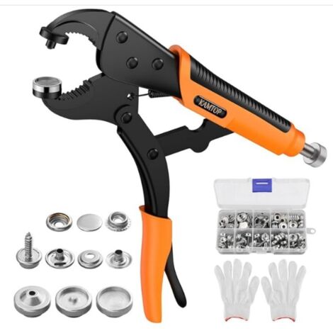 [NON UTILIZZATO] Perforatrice Kamtop con 3 matrici e 30 bottoni automatici in metallo, perforatrice per cinture con guanti per sostituire coperture per barche in pelle e tela