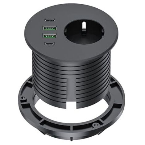 [NON UTILIZZATO] Multipresa da incasso con porta USB-C da 65 W, multipresa da tavolo dotata di 1 presa Schuko, 2 porte USB-A, 2 porte USB-C e un cavo di alimentazione da 2 m, multipresa da incasso per