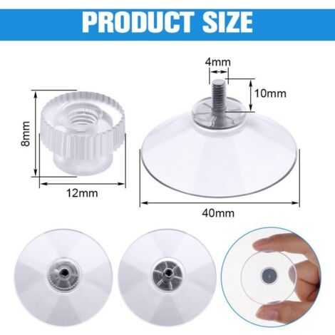 Kissmii 10 ventose da 40 mm con vite e dado zigrinato, ventosa con filettatura, ventose per piano in vetro