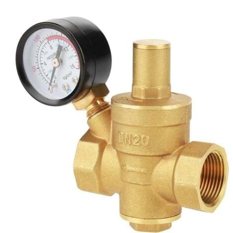 Válvula reductora de presión de agua ajustable de latón DN20 con manómetro, reductor de presión,