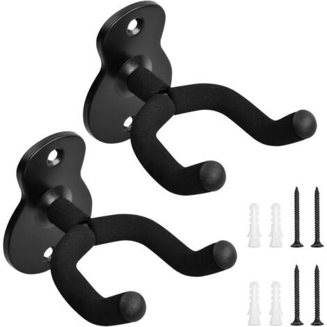 [NUNCA USADO] Paquete de 2 soportes de pared para guitarra, ganchos para guitarra, soporte para guitarra con esponja protectora, soporte negro para guitarra acústica, eléctrica, bajo y banjo.