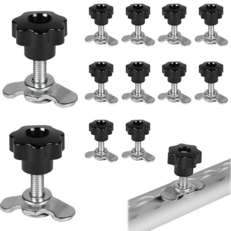 12 tornillos para raíl de aeronave M8x45, accesorios para raíles de amarre, empuñadura de estrella negra, tapa de extremo para raíles de amarre, 500 daN, galvanizados. (1/5)