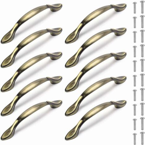 10 tiradores antiguos para armarios de 64 mm, de bronce, para muebles vintage, para cocina, con tornillos, de bronce.