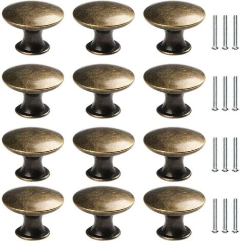 12 pomos vintage para puertas y cajones, 30 mm, latón antiguo, para armarios de cocina, aparadores y muebles. Pomos redondos para muebles, pomos vintage para cajones y pomos para mesitas de noche.