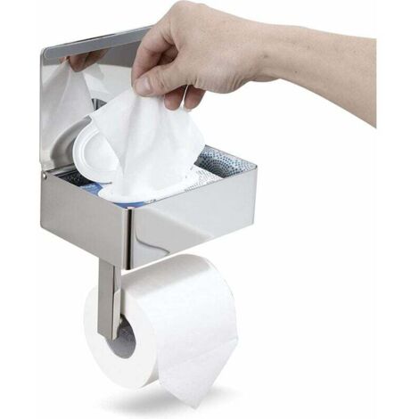 Portarrollos de papel higiénico con caja de toallitas húmedas, de acero inoxidable, para pared, para baño, cocina, cromado