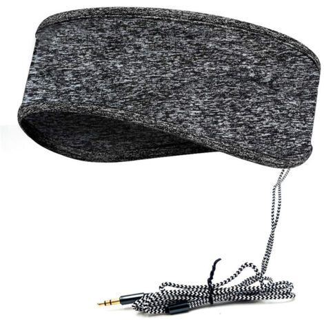 Diadema gris para dormir con música y auriculares, con cable de 3,5 mm, suave y elástica, para viajes y con altavoz delgado, cómoda para dormir con música. (1/4)