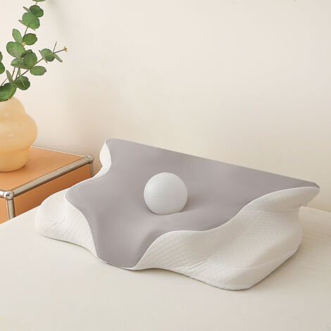 Oreiller Ergonomique Cervical Anti-Ronflement - Mousse Mémoire Avec Housse Lavable Bleu Blanc