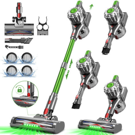Aspirateur Balai sans Fil,Aspirateur Balai avec LED Verte,Autonomie 60min,pour Tapis, Poils Animaux, Sol Dur et Voiture