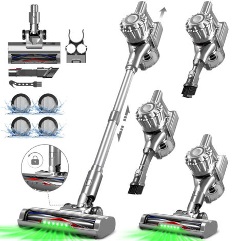 Aspirateur Balai sans Fil,Aspirateur Balai avec LED Verte,Autonomie 60min,pour Tapis, Poils Animaux, Sol Dur et Voiture
