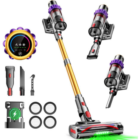Aspirateur balai sans fil 80 000 Pa 750 W avec écran tactile – Aspirateur à main pour poils d’animaux, tapis et sols durs, autonomie 70 min, 3 vitesses, bac à poussière 1,8 L, Gronfont, Or