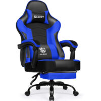 Chaise de Gaming avec Repose-Pieds – Fauteuil Gamer Ergonomique, Dossier 170° Réglable, Hauteur Ajustable, Avec Coussin Lombaire et Appui-tête, Charge Max 150 kg, Gronfont, Bleu