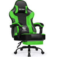 Chaise de Gaming avec Repose-Pieds – Fauteuil Gamer Ergonomique, Dossier 170° Réglable, Hauteur Ajustable, Avec Coussin Lombaire et Appui-tête, Charge Max 150 kg, Gronfont, Vert