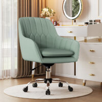 Chaise Bureau Réglable en Hauteur, Fauteuil de Bureau Pivotant, Cadre en Acier, Office Chair en Tissu Velours, pour Bureau, Chambre, Capacité 150 kg, Vert