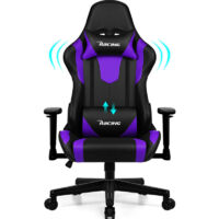 Chaise Gaming, Chaise Bureau Ergonomique avec Coussin Lombaire, Appui-tête et Accoudoirs Réglables, Fauteuil Gaming avec Fonction Bascule 150 kg, Violet