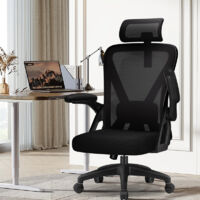 Chaise bureau ergonomique, fauteuil de bureau confortable à roulettes, accoudoirs rabattables et support lombaire confortable, siège bureau avec appui-tête 150kg