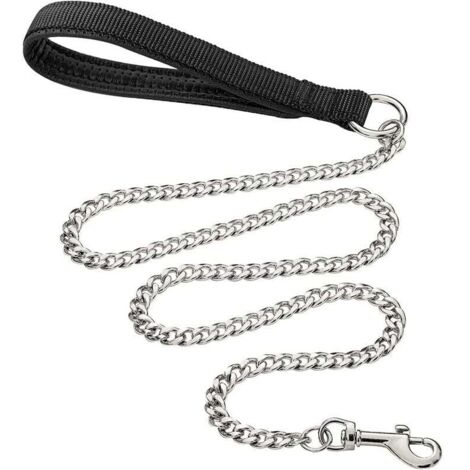 Correa metálica resistente para perros, 180 cm, antimordeduras, con asa acolchada suave para perros grandes y medianos (180 cm 3 mm) (1/5)