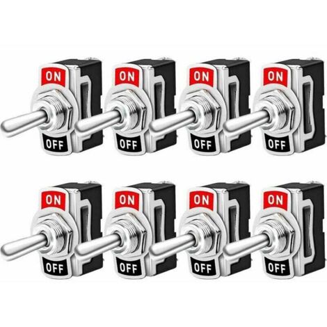 Interruptor basculante profesional para coche, 8 unidades, encendido/apagado, 2 posiciones, SPST de metal de 2 pines, para coche, barco, camión, 10 A, 125 V CA/6 A, 250 V CA (1/4)